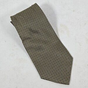 Puritan Silk Tie black gold Square Geometric Mens Necktie